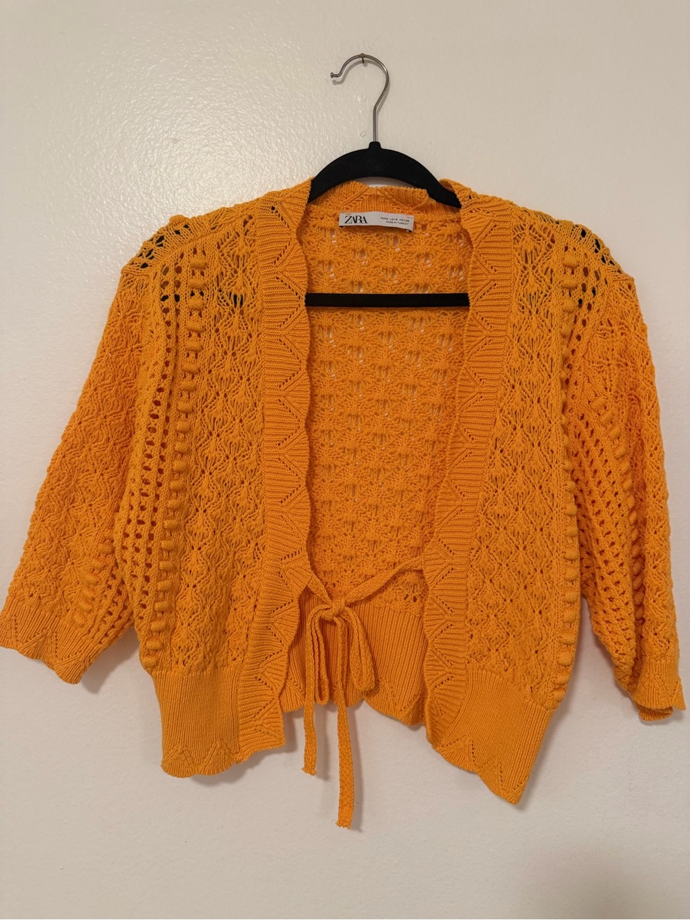 Zara Orange Openwork Tie-Front Cardigan